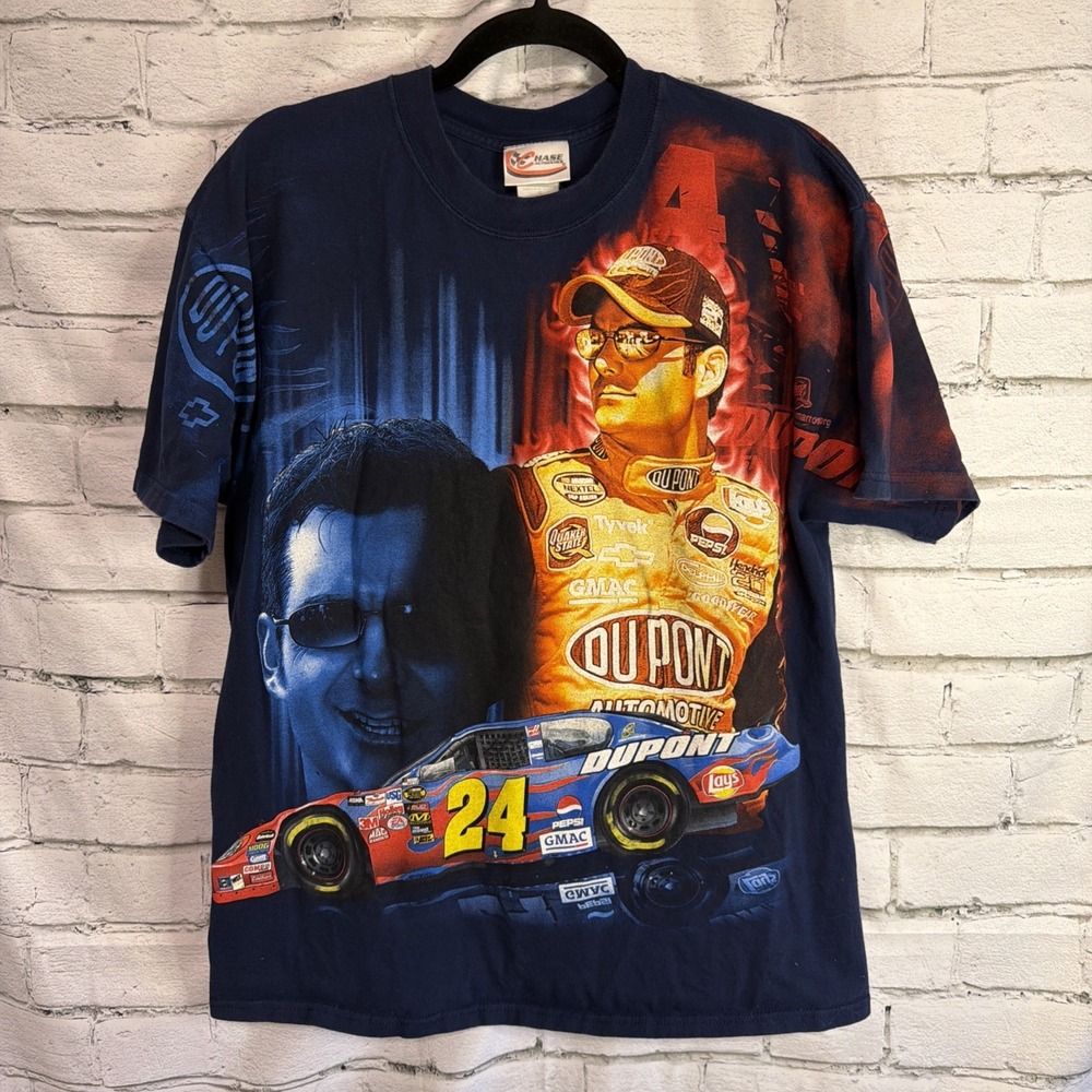 Chase Authentics Dale Earnhardt Jr Shirt Mens Size Large AOP Grunge NASCAR